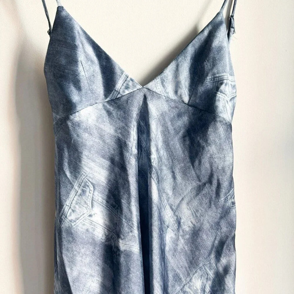 Zara Denim Print Bias Cut Spaghetti Strap Slip Dress M - Picture 5 of 8